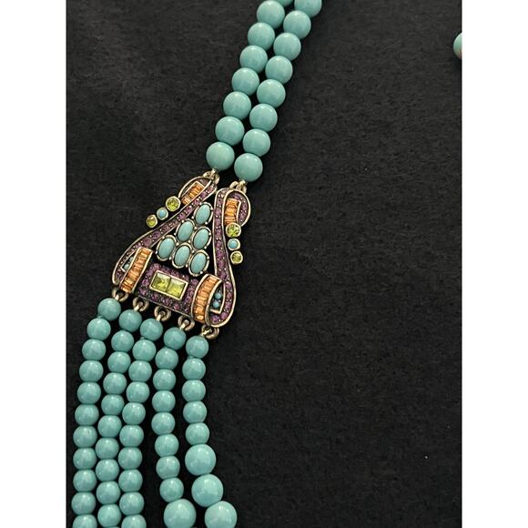 HEIDI DAUS 5 Strand Turquoise & Multi Color Crystal Necklace Adjustable STUNNING - Picture 2 of 16